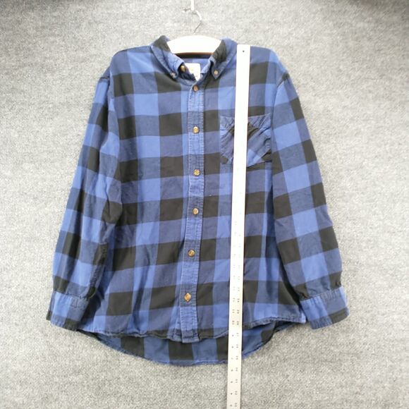 Field & Stream Mens Button Front Shirt Blue Black Large Check Flannel - Picture 10 of 12
